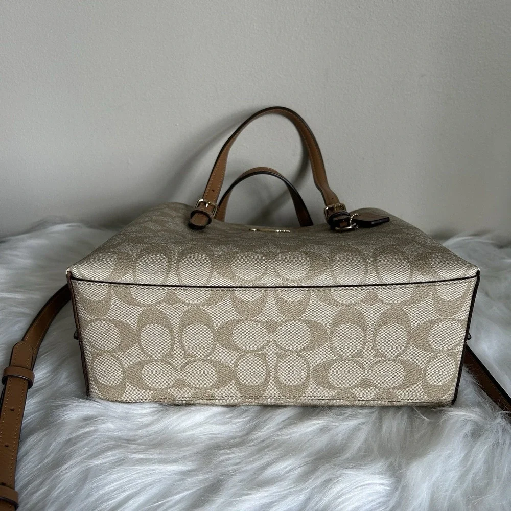 Coach Mollie Tote 25 Signature Canvas Khaki Light Saddle C4250 Crossbody Bag - Picture 8 of 11